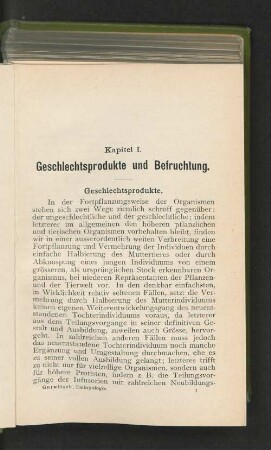 Kapitel I. Geschlechtsprodukte und Befruchtung.