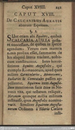 Caput XVIII. De Calcaribus Auratis aliorum Equitum