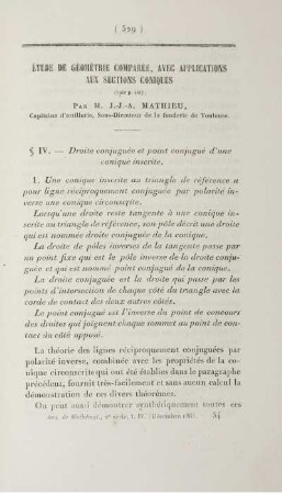 Étude de géométrie comparée, avec applications aux sections coniques.