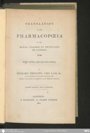 Translation of the Pharmacopoeia of the Royal College of Physicians of London 1836
