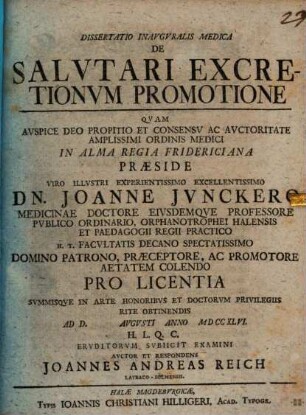Dissertatio Inavgvralis Medica De Salvtari Excretionvm Promotione
