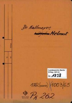 Personenheft Dr. Helmut Kallmeyer (*08.10.1910)