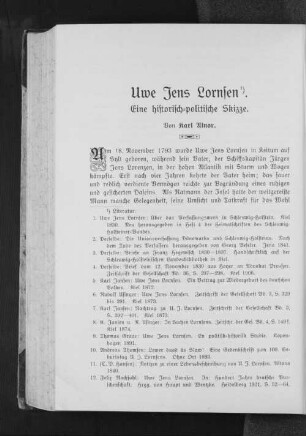 Uwe Jens Lornsen. : Eine historisch=politische Skizze.