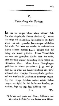 V. Einimpfung der Pocken.