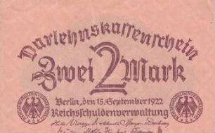 Zahlungsmittel / Darlehnskassenschein / Zwei Mark