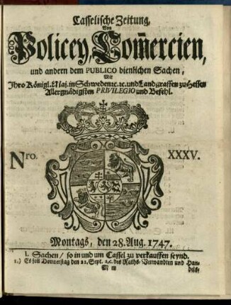 Nro. XXXV, Montags, den 28. Aug. 1747