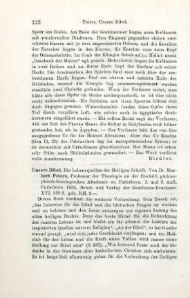 122-123 [Rezension] Peters, Norbert, Unsere Bibel