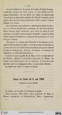 Séance du Comité du 6 août 1860