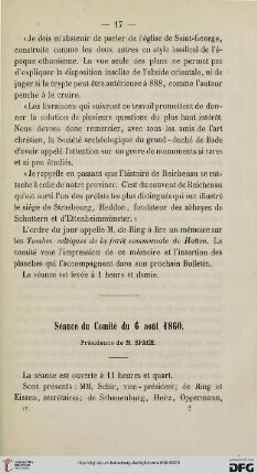 Séance du Comité du 6 août 1860