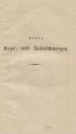 Ueber Kopf- und Zahnschmerzen