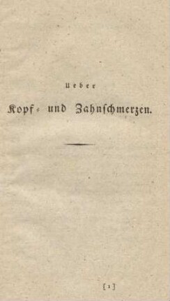 Ueber Kopf- und Zahnschmerzen