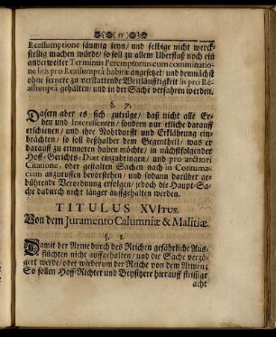 Titulus XVItus. Von dem Iuramento Calumniae & Malitiae.
