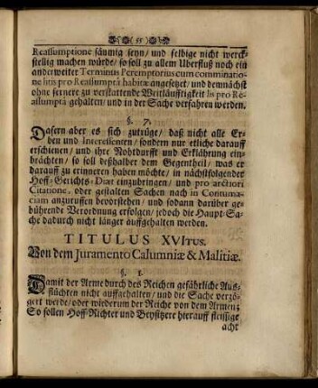 Titulus XVItus. Von dem Iuramento Calumniae & Malitiae.