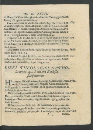 Libri Theologici Catholicorum, qui Romanae Ecclesiae subiiciuntur.