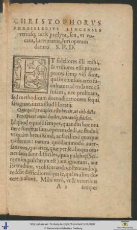 Christophorus Phreislebius Lincensis Juri operam daturo Salutem Plurimum Dicit