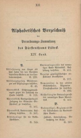 Alphabetisches Verzeichniß der Verordnungs-Sammlung des Fürstenthums Lübeck