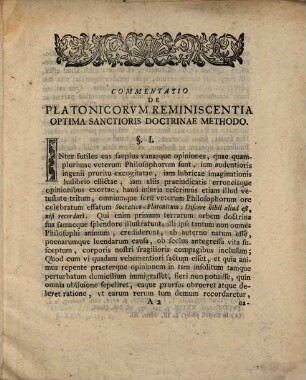 De Platonicorum reminiscentia optima sanctioris doctrinae methodo strictim disserit eoque ad orationem inauguralem ... invitat Ioh. Andreas Buttstett