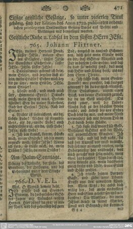 Einige geistliche Gesänge, so unter vielerley Titul gehörig, sind der Edition des Anno 1722. publicirten ordentlichen privilegirten Dreßdnischen Gesang Buchs auf Befehl und Verlangen mit beygefüget worden