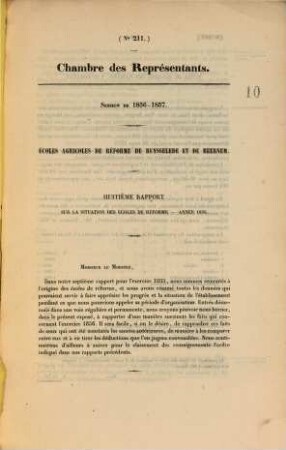 Rapport sur la situation des écoles agricoles de réforme. 8. 1856 (1857) = Nr. 211