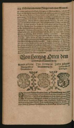 Wappen. Agnes geborne Marggräfin zu Brandenburg. und Otto Hertzog zu Braunschweig/ etc. und Jutta geborne Landgräfin in Düringen.