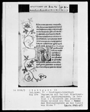 Gebetbuch des Konrad Peutinger — Initiale B (eatissime), darin eine Szene aus dem Leben des heiligen Nikolaus?, Folio 81verso