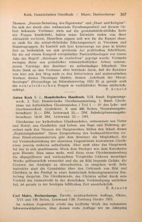 367-368 [Rezension] Maier, Carl, Dorfseelsorge