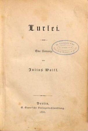 Lurlei : Eine Romanze