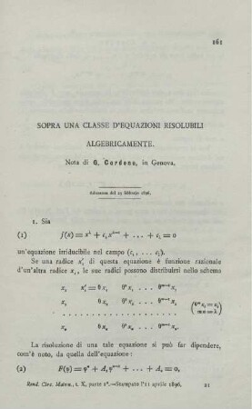 Sopra una classe d´equazioni risolubili algebricamente.