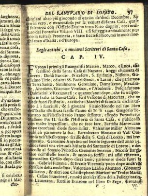 Degli antichi, e moderni Scrittori di Santa Casa. Cap. IV.