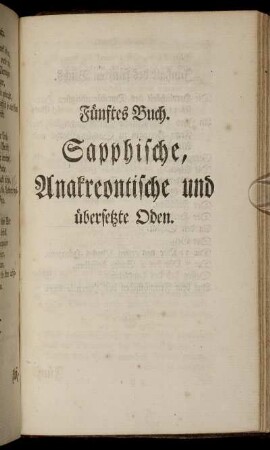 Fünftes Buch. Sapphische, Anakreontische und übersetzte Oden.