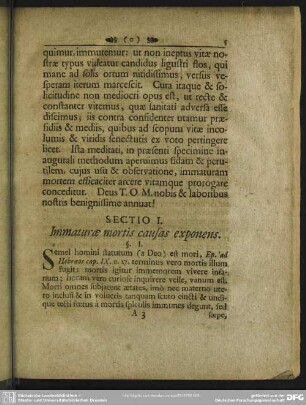 Sectio I. Immatrae mortis causas exponens