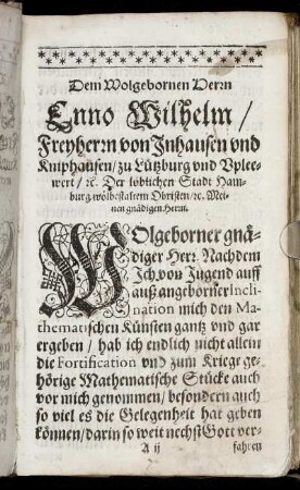 Dem Wolgebornen Herrn Enno Wilhelm, Freyherrn von Inhausen und Kniphausen [...]