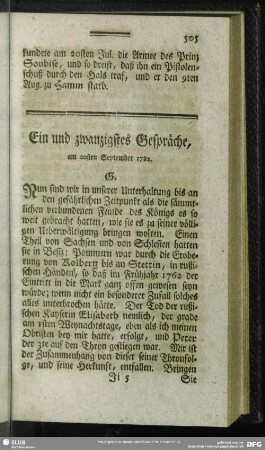 Ein und zwanzigstes Gespräche, am 20sten September 1782