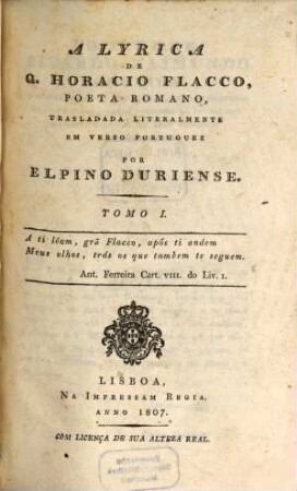 A Lyrica de Q. Horacio Flacco, poeta Romano, 1 (1807)