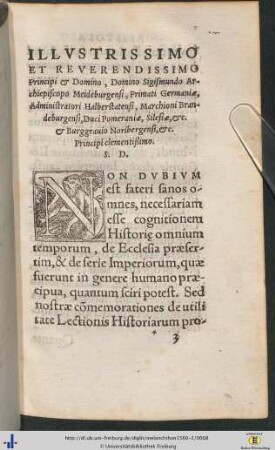 Illustrissimo Et Reverendissimo Principi et Domino, Domino Sigismundo Archiepiscopo Meideburgensi ... S. D.