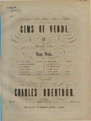 Gems of Verdi : 12 operatic airs for harp solo ; op. 149. 8, Ah! fors'é lui : La traviata