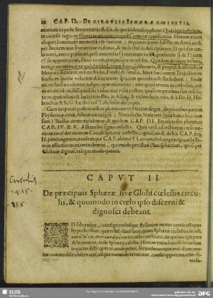 Caput II. De praecipuis Sphaerae sive Globi coelestis circulis, & quomodo in coelo ipso discerni & dignosci debeant