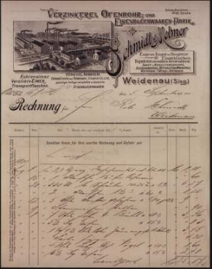 Firmenbriefkopf Schmidt & Melmer, Verzinkerei, Ofenrohr-, Eisenblechwaaren -Fabrik