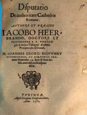 Disputatio De Authoritate Cathedrae Romanae