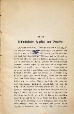 Ehrerbietige Vorstellung und Bitte an den hochwürdigsten Episcopat in Preußen : ein Wort zur Verständigung