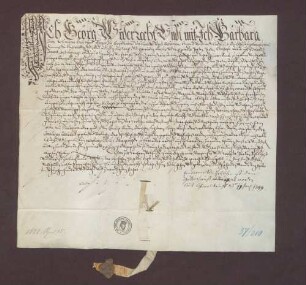 Erblehenrevers des Georg Widerrecht von Scherzheim gegen das Kloster Schwarzach wegen Belehnung mit dem dem Kloster gehörigen Erblehen zu Schwarzach
