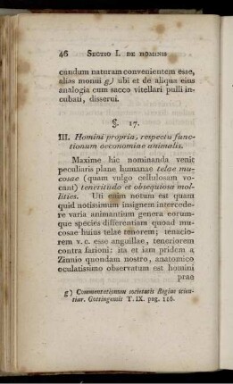 III. Homini propria, respectu functionum oeconomiae animalis