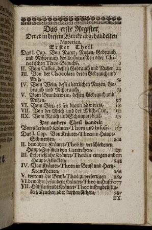 Das erste Register, Derer in diesem Wercke abgehandelten Materien.