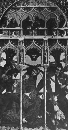 Erfurt, Reglerkirche St. Augustinus, Hochaltar, erste Wandlung, linker Innenflügel: Verspottung Christi