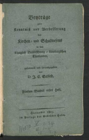 Fünften Bandes erstes Heft.