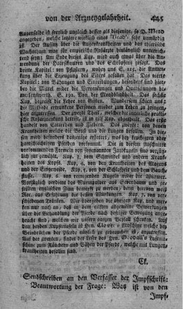Sendschreiben an den Verfasser der Impfschrift: Beantwortung der Frage: Was ist von den Impfpredigern, und von der Empfehlung der Blattereinimpfung auf der Kanzel zu halten?