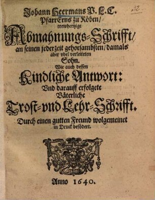Abmahnungs-Schrifft an seinen ... übel verleiteten Sohn ...