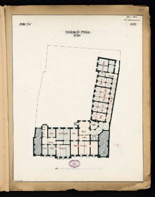 Landratsamt (Kreishaus), Prenzlau Monatskonkurrenz Mai 1883: Grundriss Keller; Maßstabsleiste