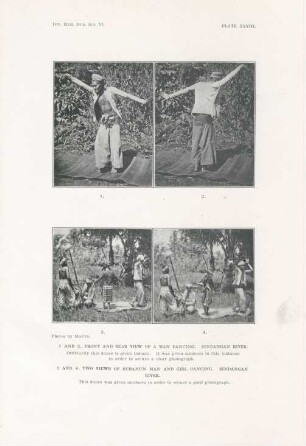 Plate XXVIII. 1 and 2. Front and rear view of a man dancing ... 3 and 4 Two views of Subanun man and girl dancing ...