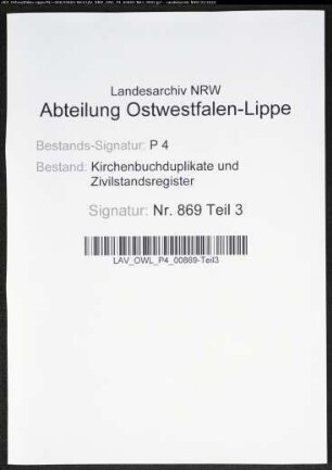 Kirchenbuchduplikate der katholischen Gemeinde (GHT 1866). (Gemeinde: Bochum, katholische Gemeinde Stadt und Land (getrennt))